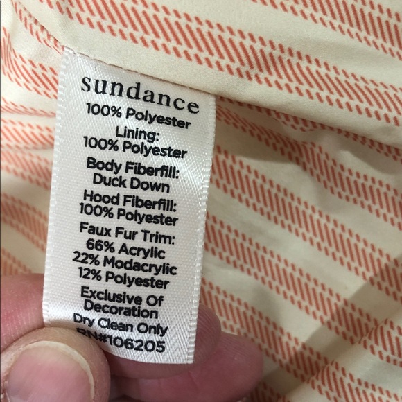 Sundance Duck Down womens L Floral Puffer Jacket with Faux Fur Hood Like new - Picture 11 of 12